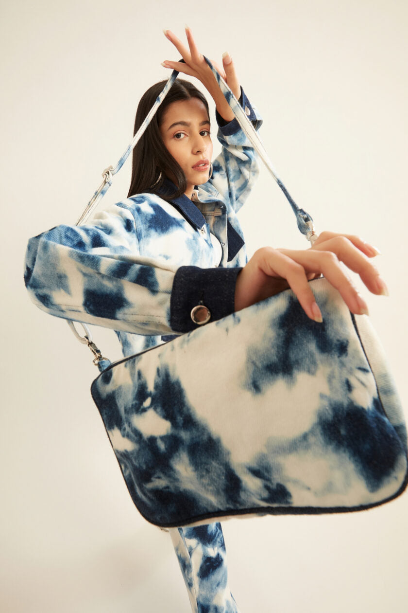 Blue and White Tie-Dye Effect Sling Bag