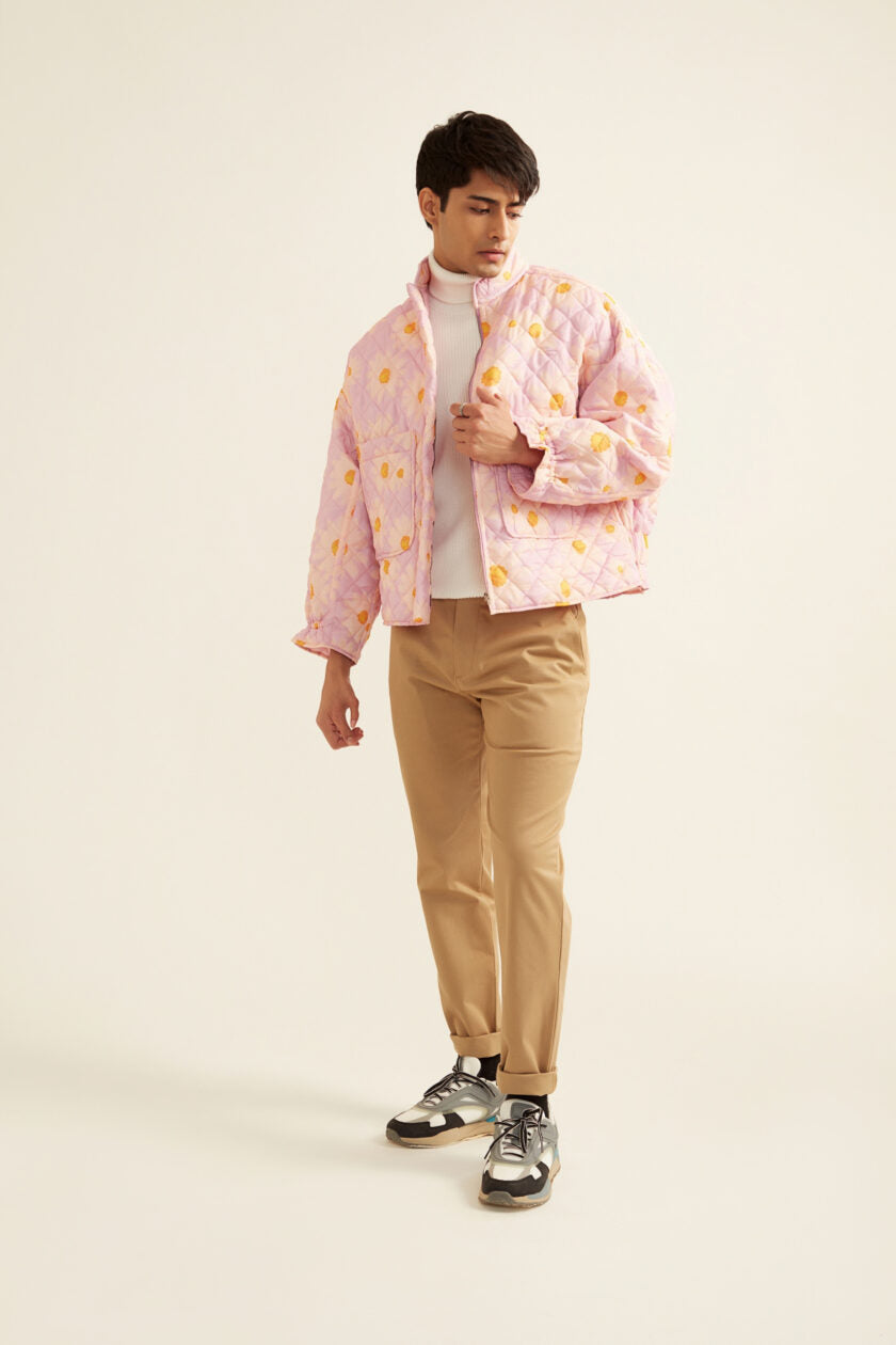 Lilac Floral Print Quilted Jacket