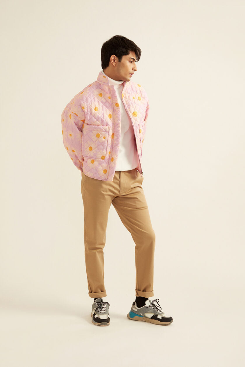 Lilac Floral Print Quilted Jacket