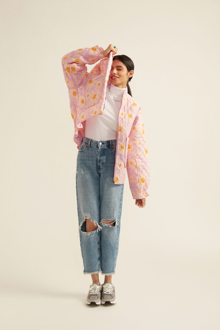 Lilac Floral Print Quilted Jacket