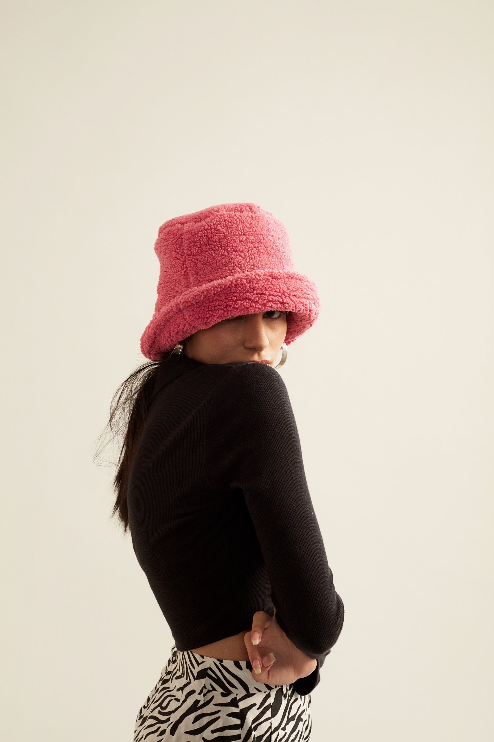 Faux Fur Bucket Hat- Pink