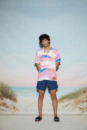 Pink Sky Abstract Print Men’s Resort Shirt