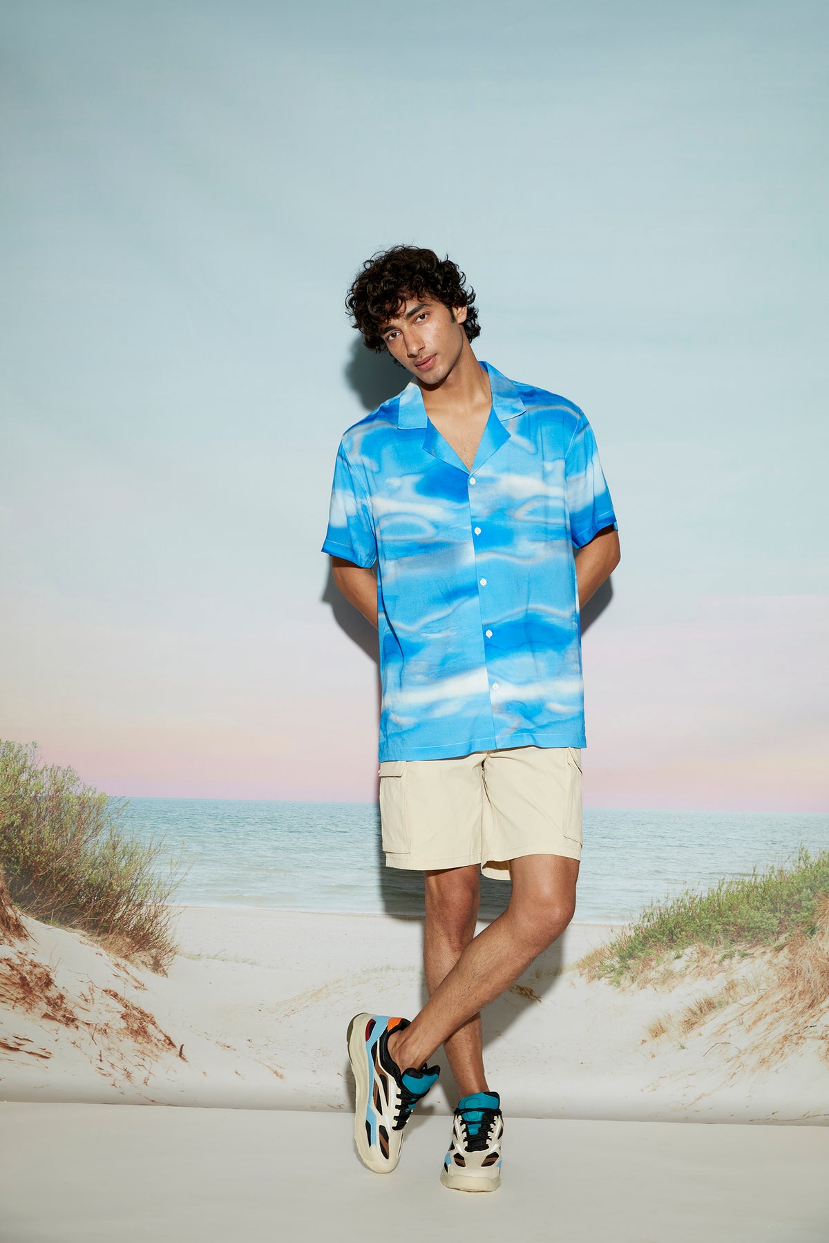 Blue Sky Abstract Print Men’s Resort Shirt