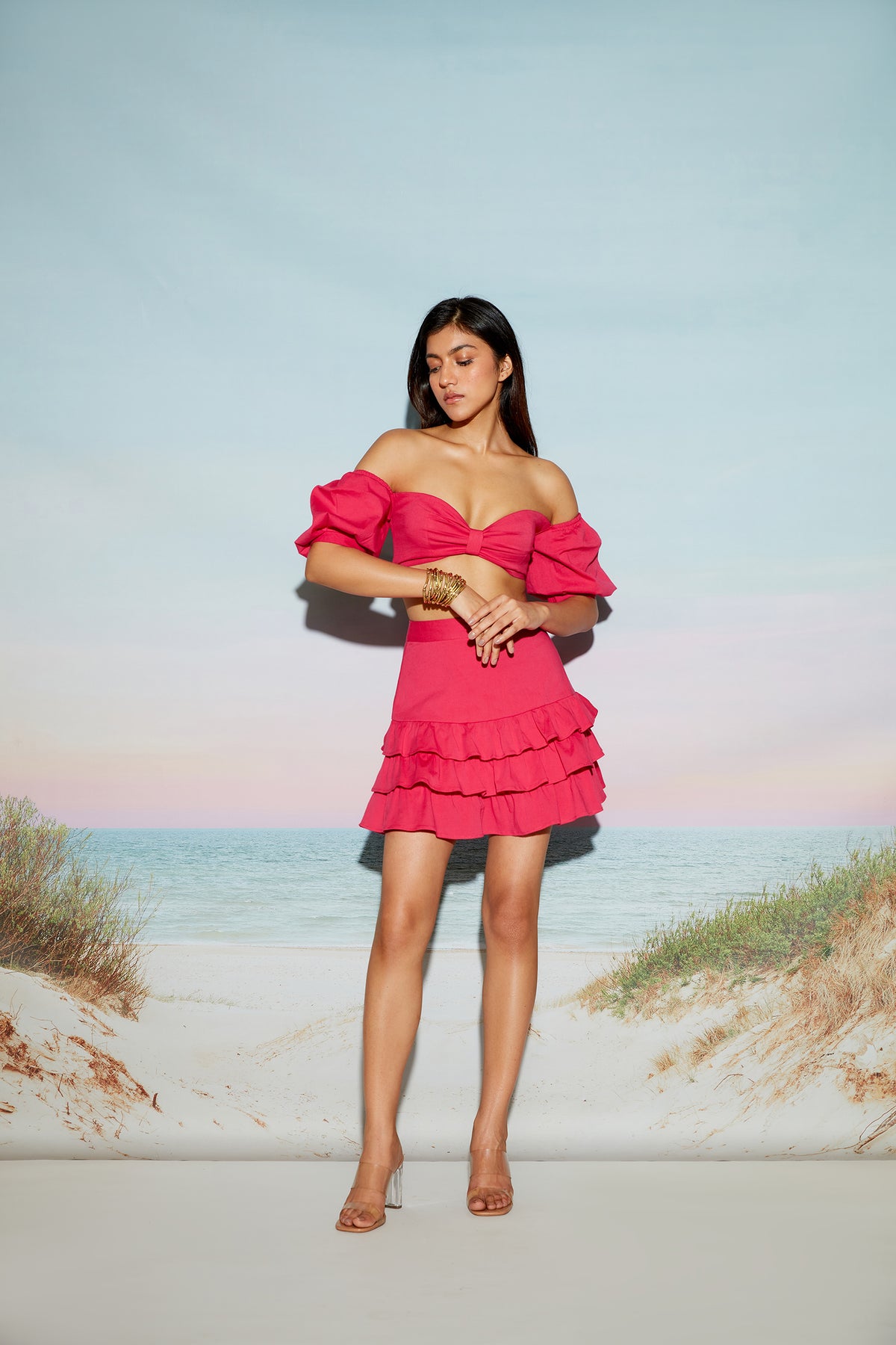 Pink Off Shoulder Bow Top
