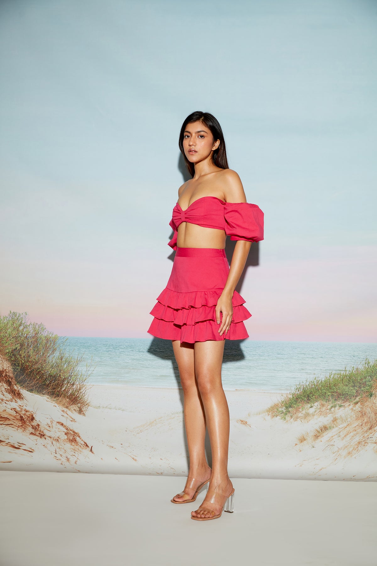 Pink Off Shoulder Bow Top
