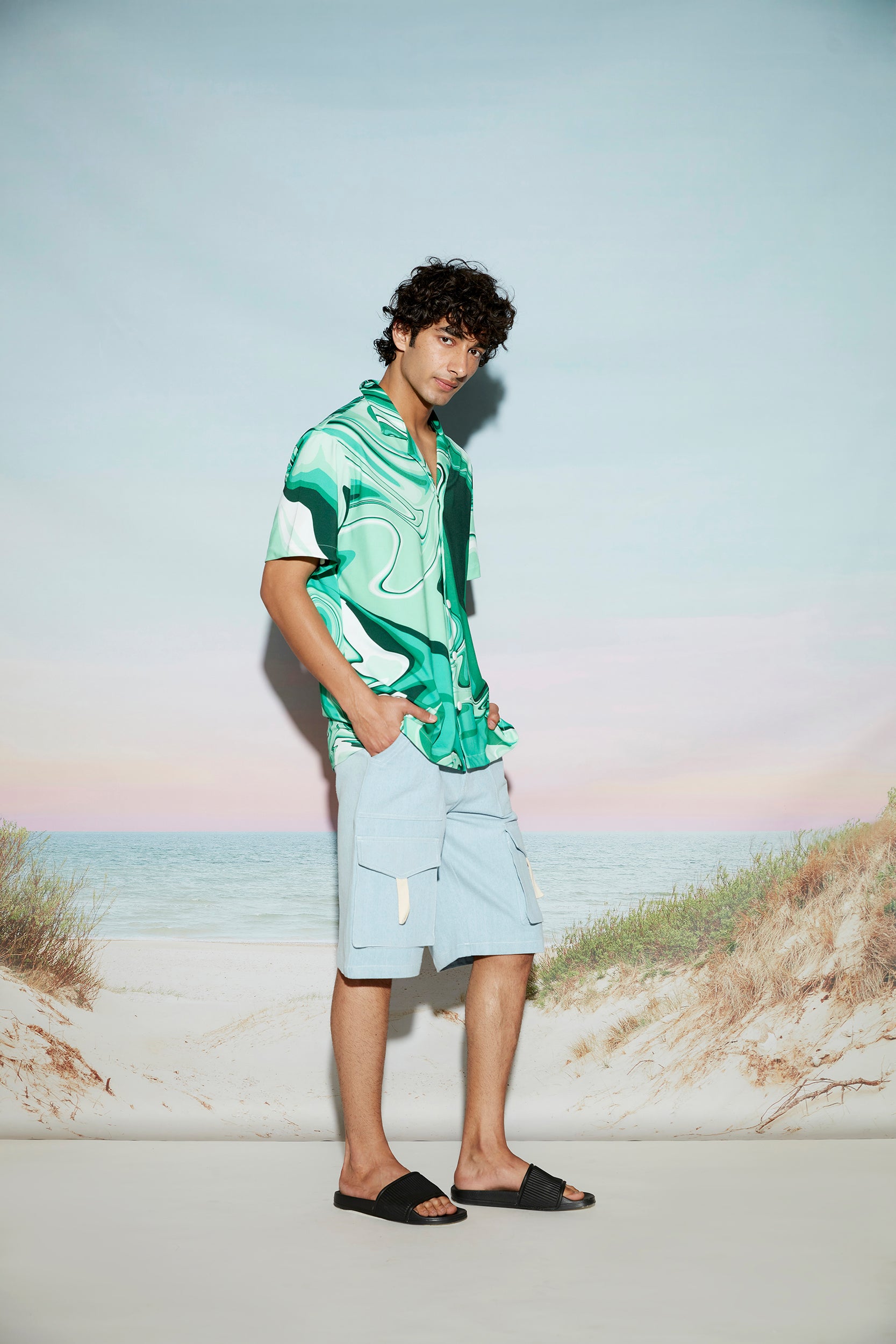 Swirl Print Men’s Resort Shirt-Green