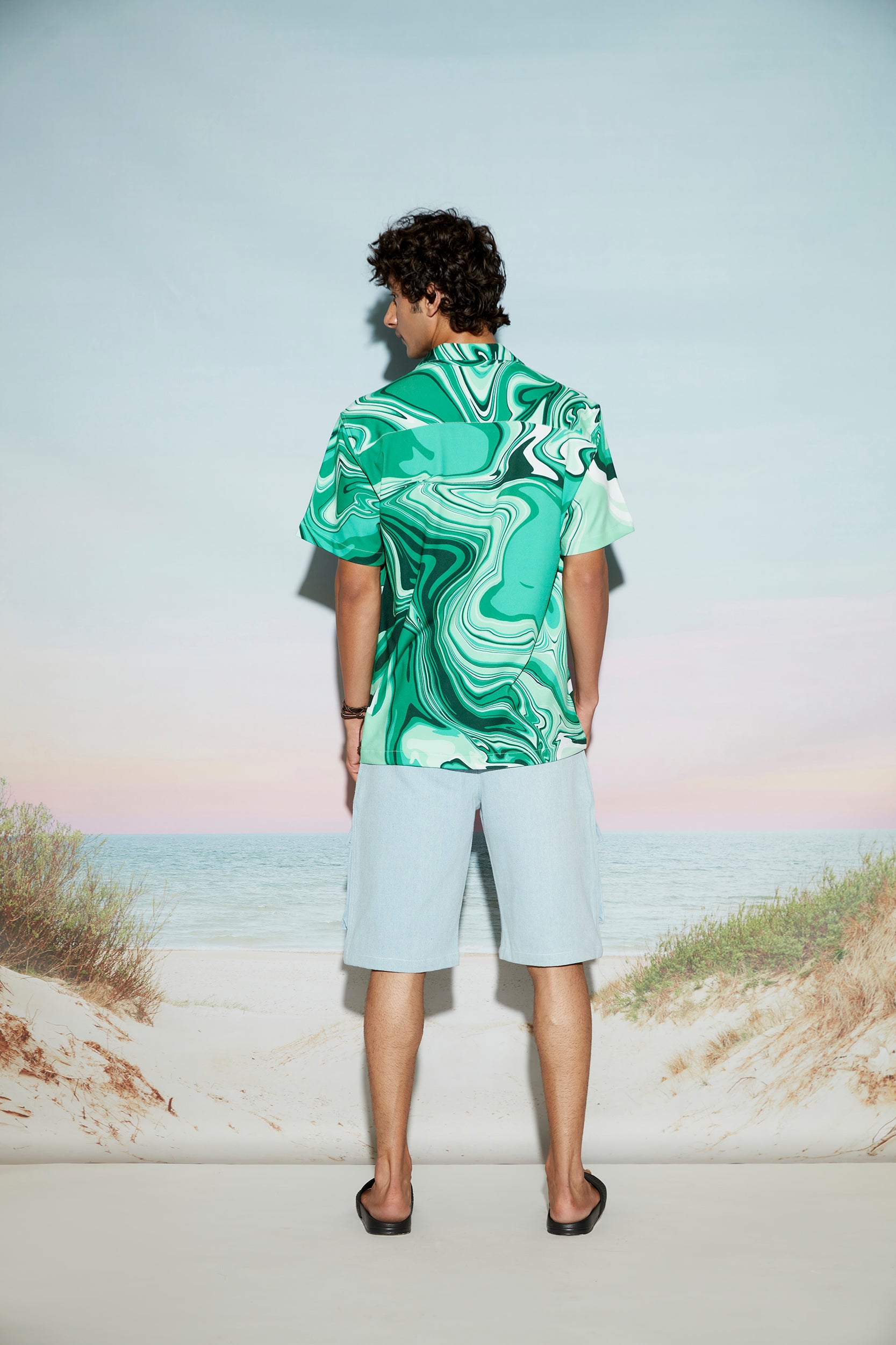 Swirl Print Men’s Resort Shirt-Green