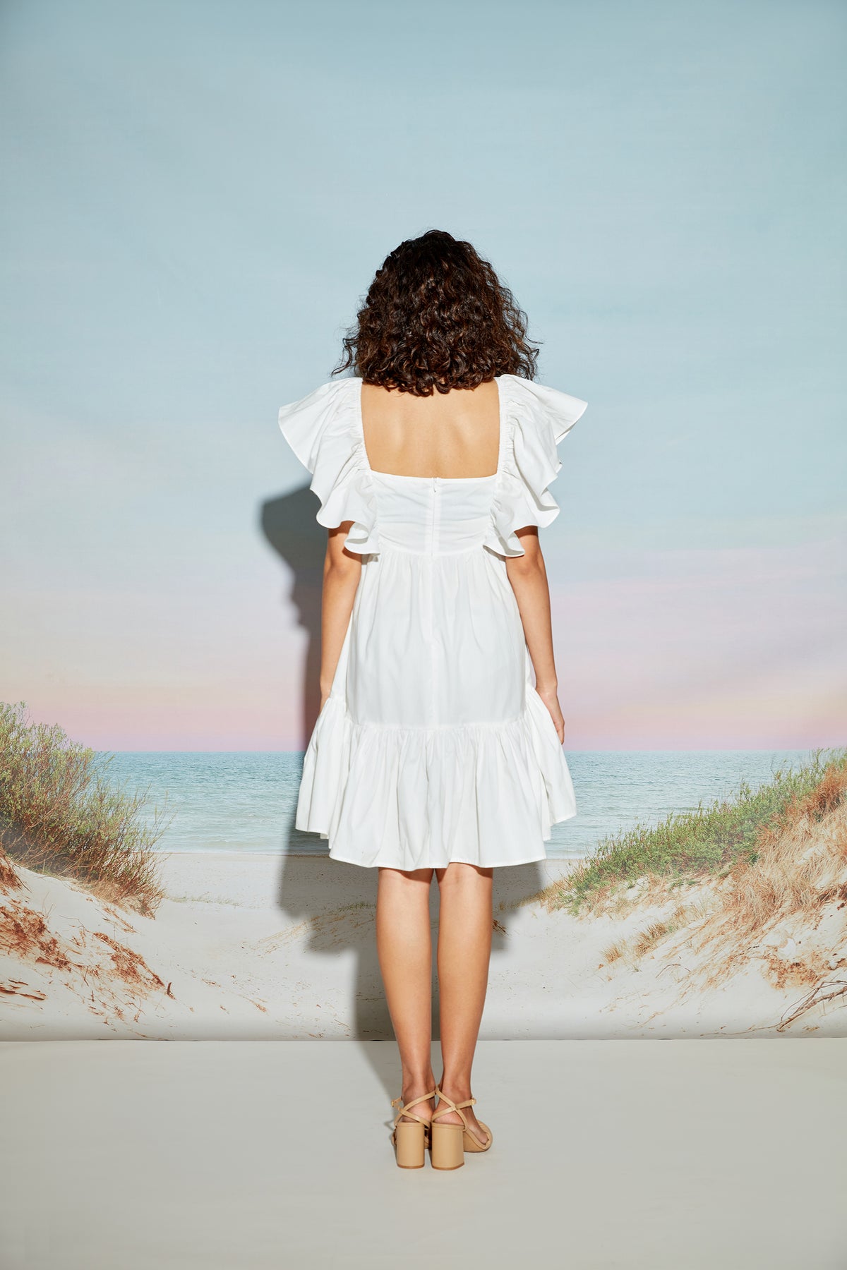 Frill Sleeve Tiered Dress with Gathers