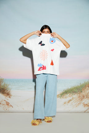 Unisex Wide Leg Baggy Pants in Engineered Distress Denim