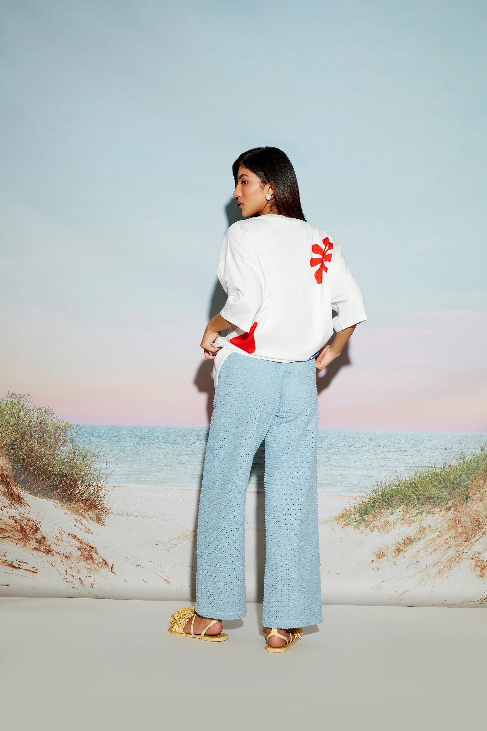 Unisex Wide Leg Baggy Pants in Engineered Distress Denim
