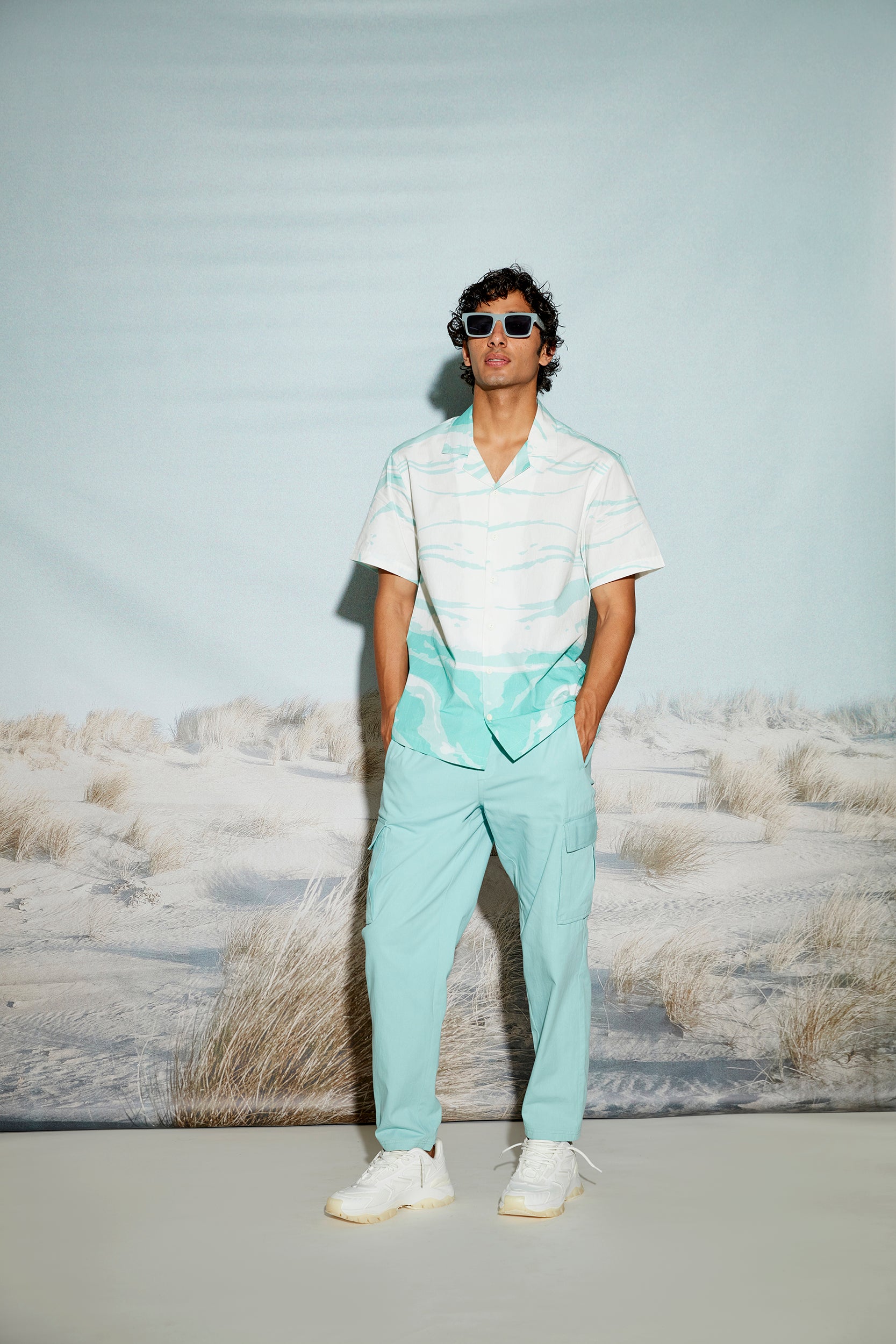 Ocean Wave Abstract Print Men’s Resort Shirt