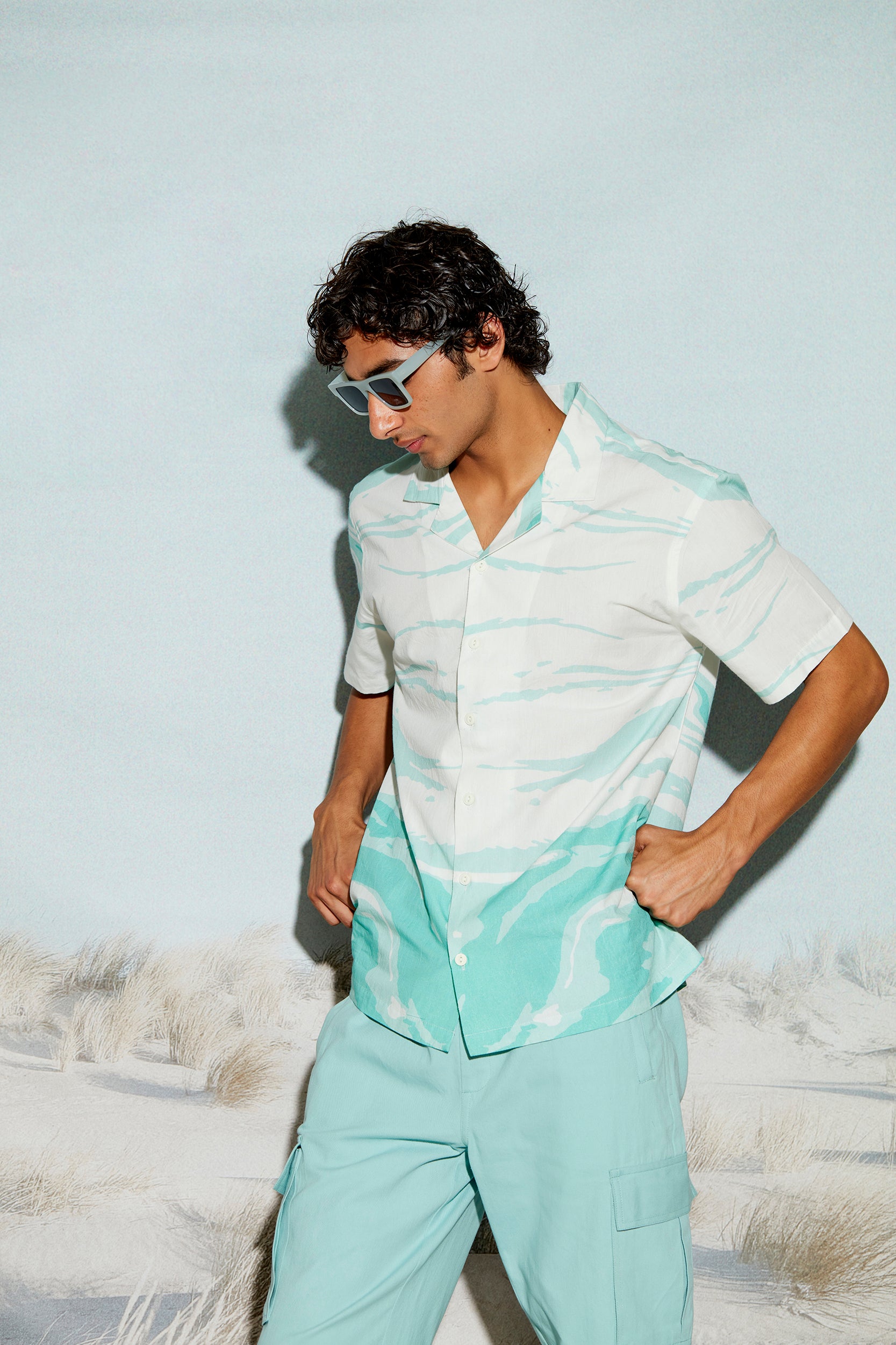 Ocean Wave Abstract Print Men’s Resort Shirt