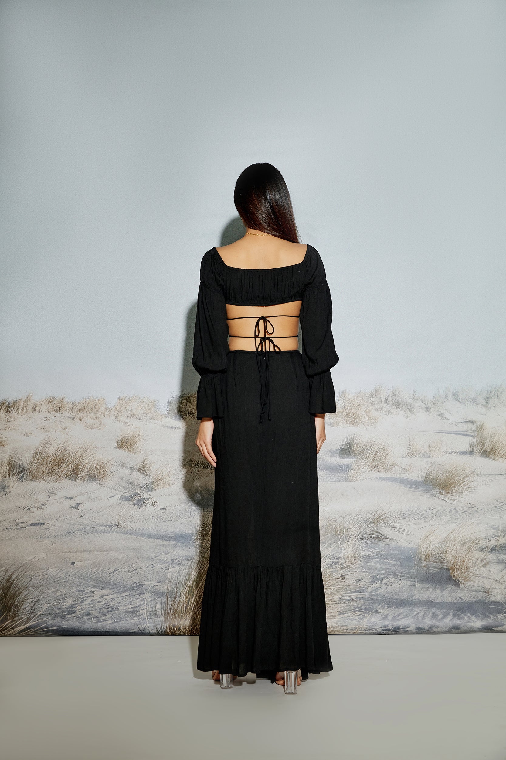 Off Shoulder Crop Top with Crossover Drawstring Detail