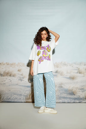 Wave Print Wide Leg Denim