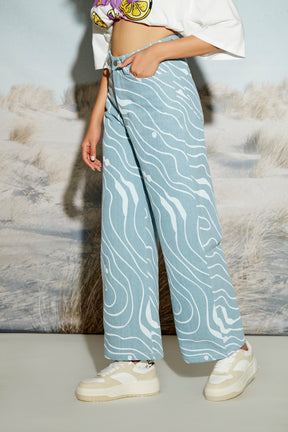 Wave Print Wide Leg Denim