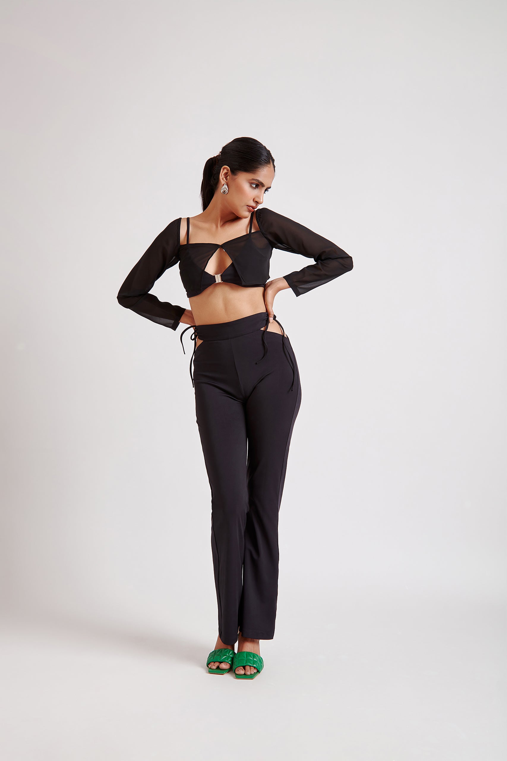 Metal Buckle Bralette Top with Sheer Overlay Top