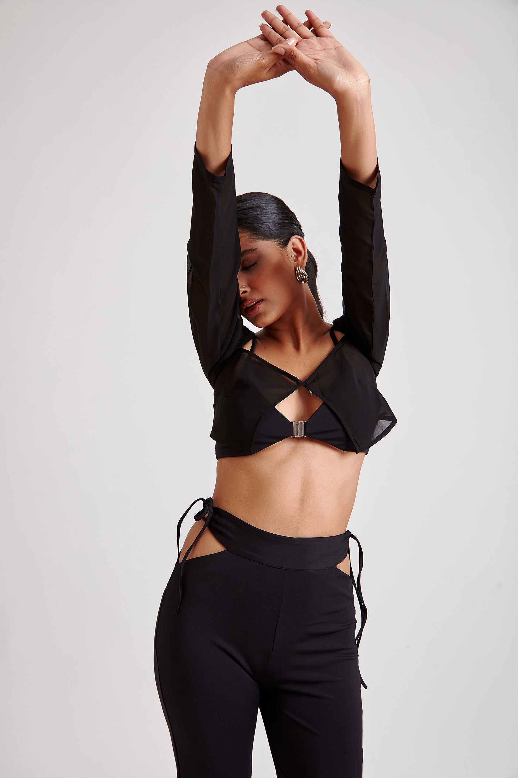 Metal Buckle Bralette Top with Sheer Overlay Top