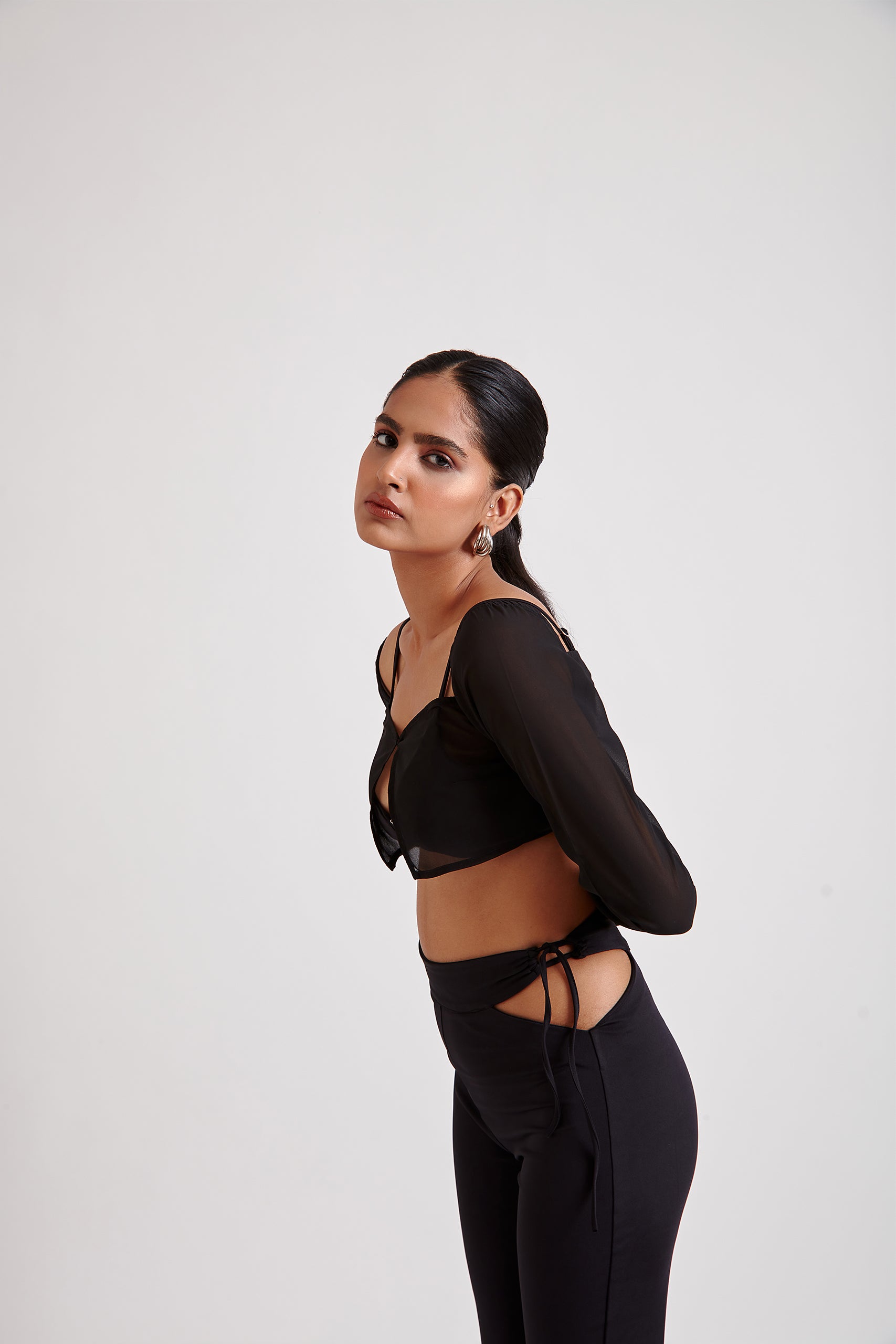 Metal Buckle Bralette Top with Sheer Overlay Top