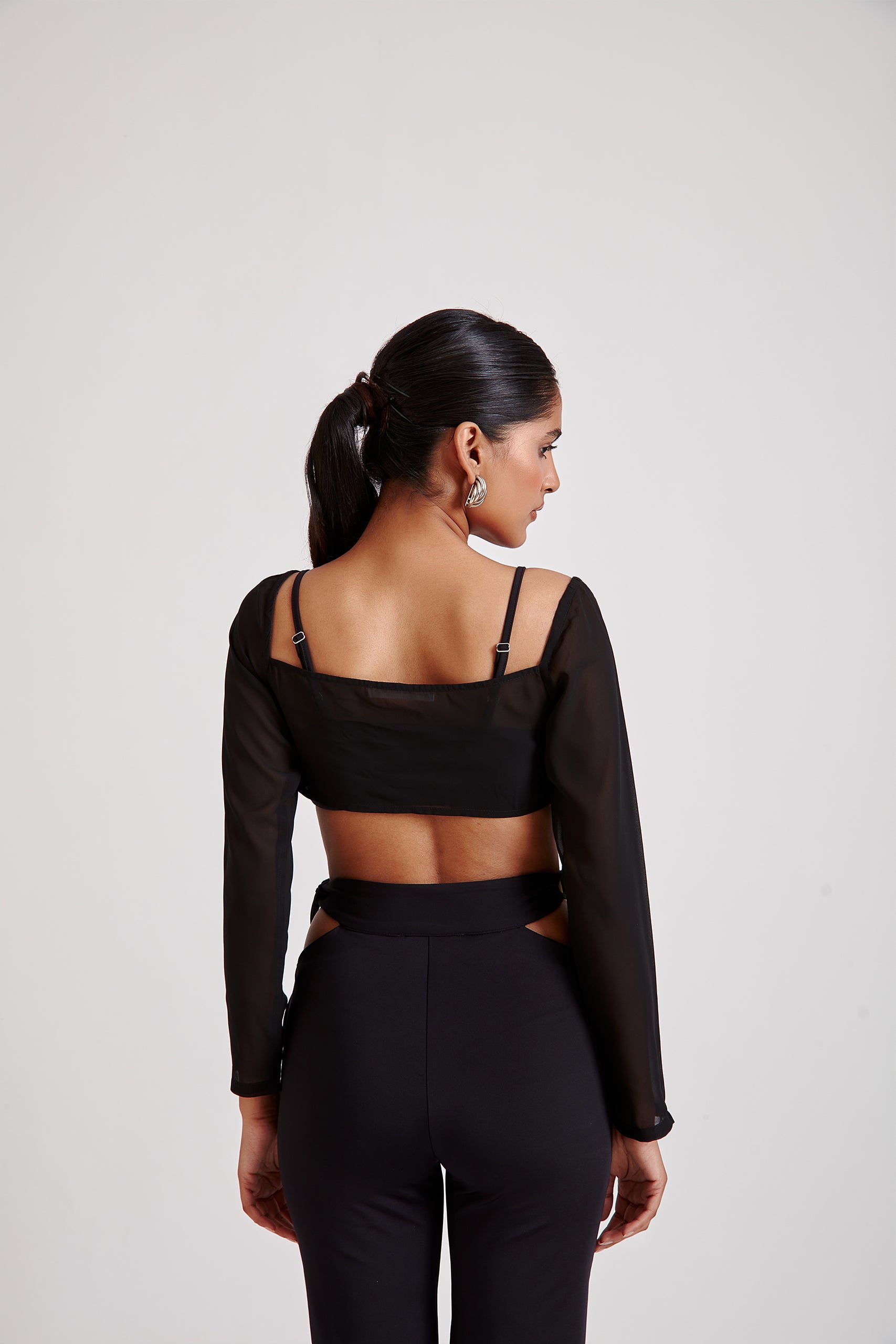 Metal Buckle Bralette Top with Sheer Overlay Top