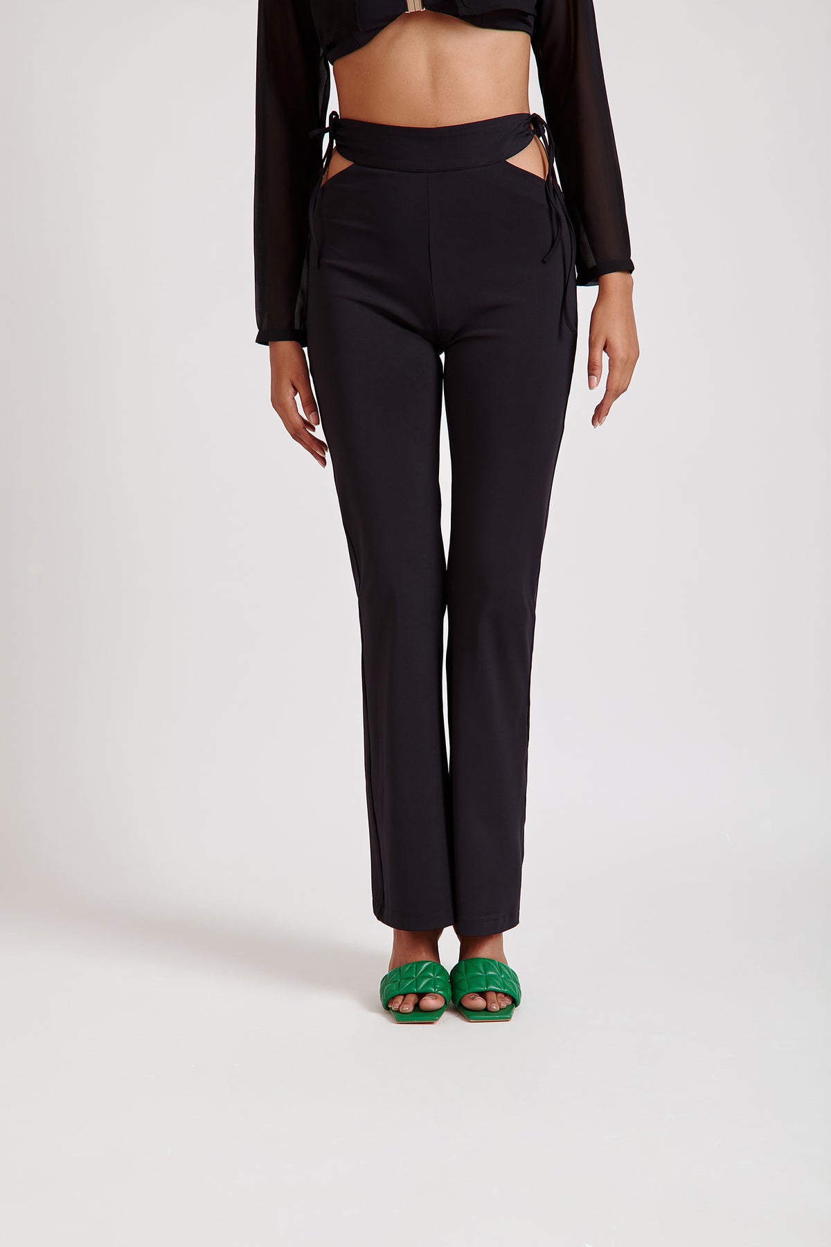 Flared Pants with Cut-Out Detail Black