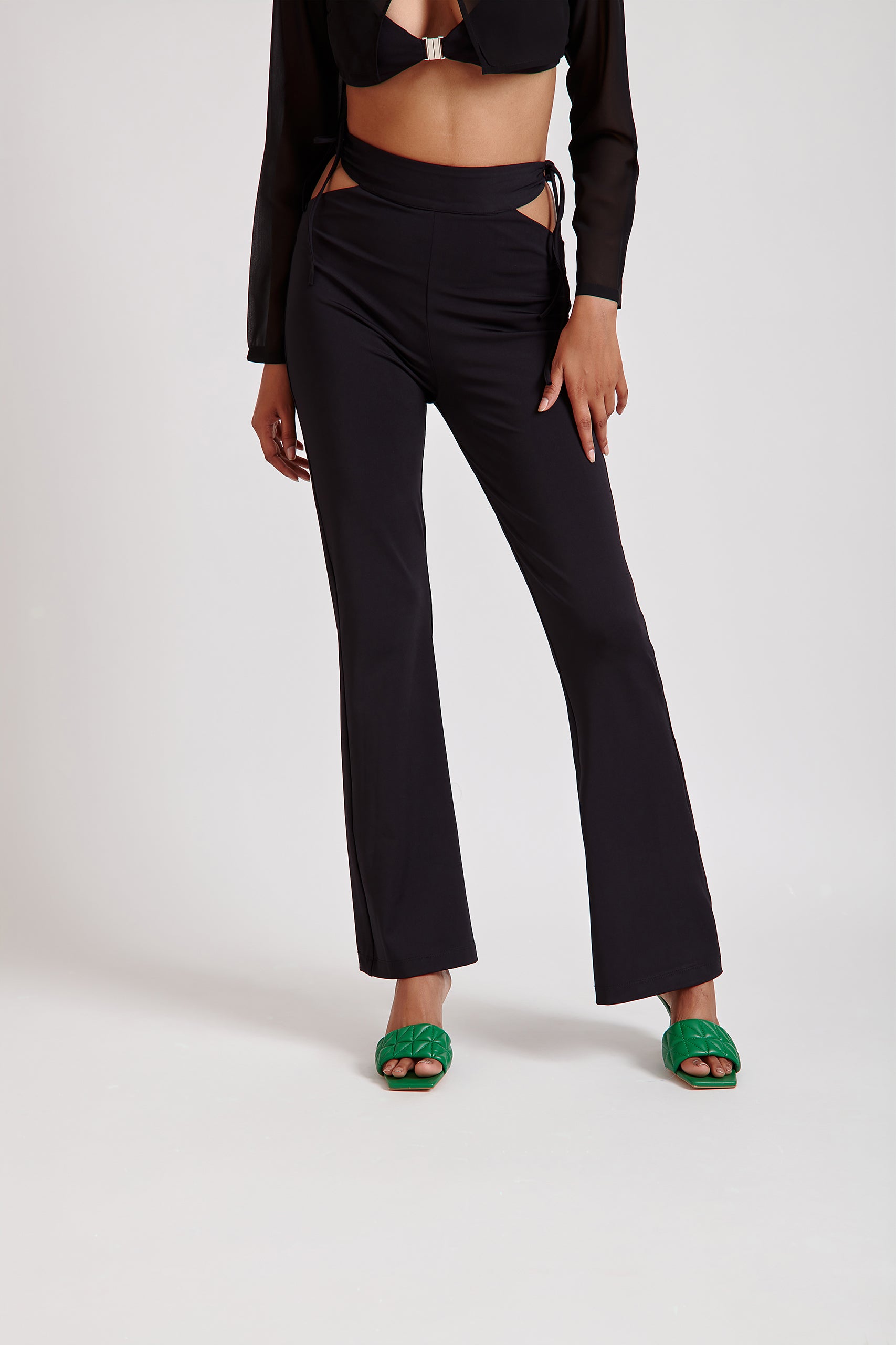 Flared Pants with Cut-Out Detail Black