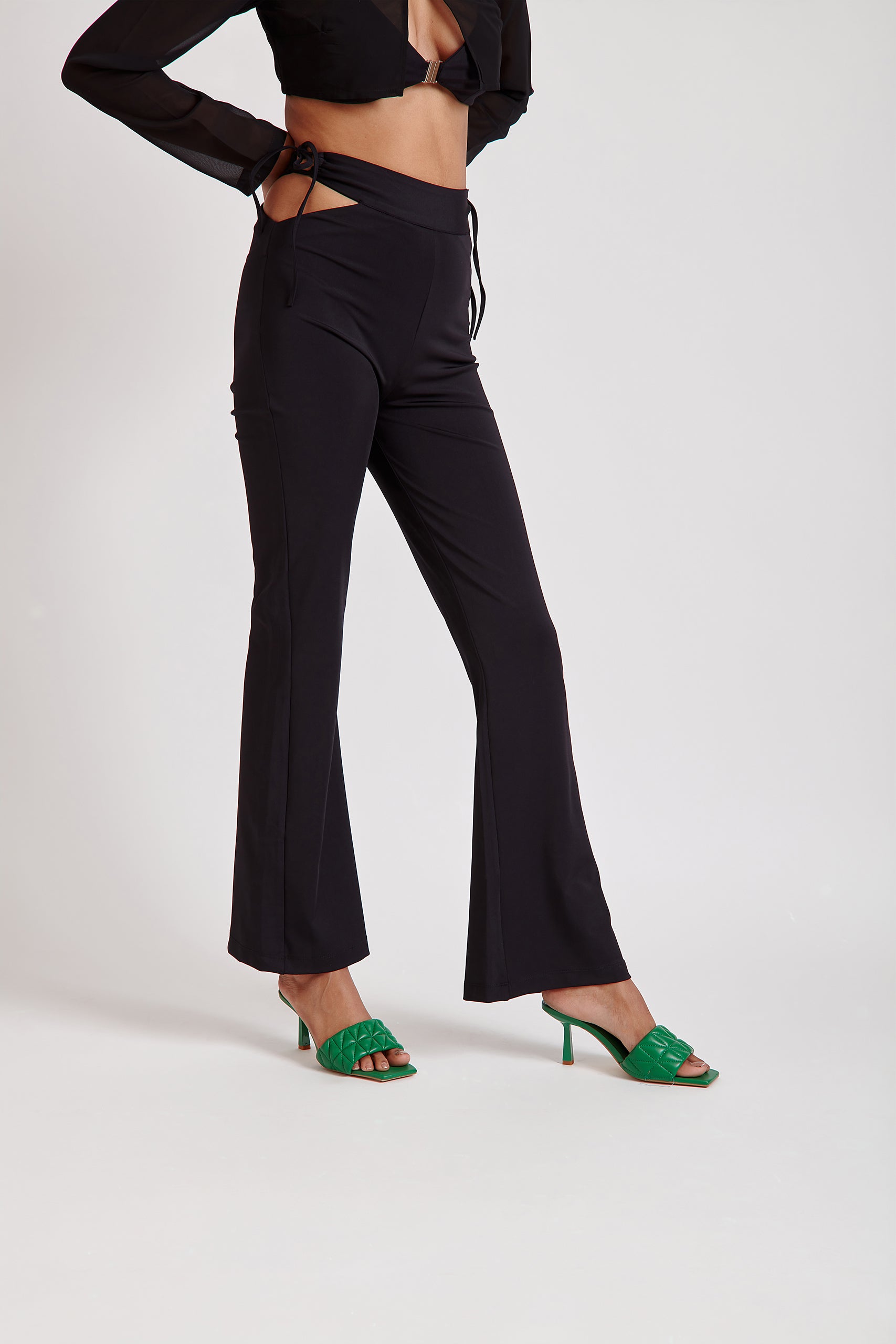 Flared Pants with Cut-Out Detail Black