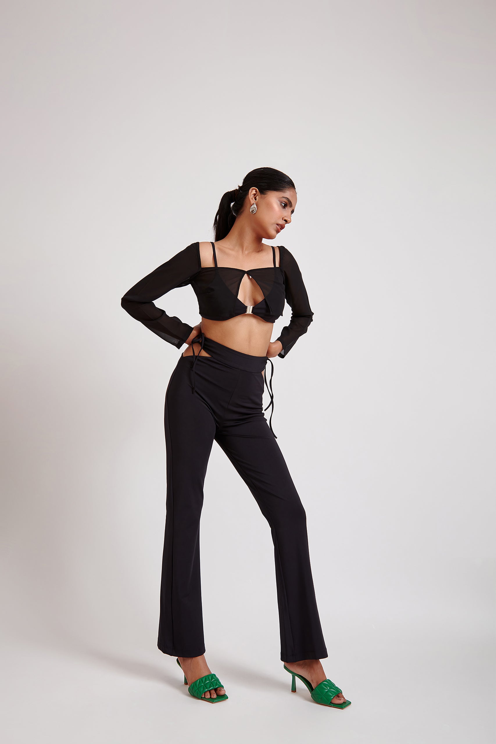 Flared Pants with Cut-Out Detail Black