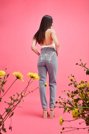 Butterfly-Print Mom Jeans
