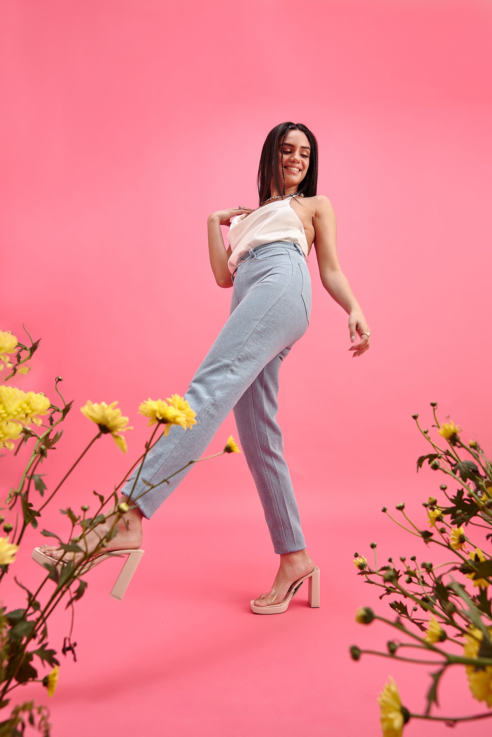 Butterfly-Print Mom Jeans