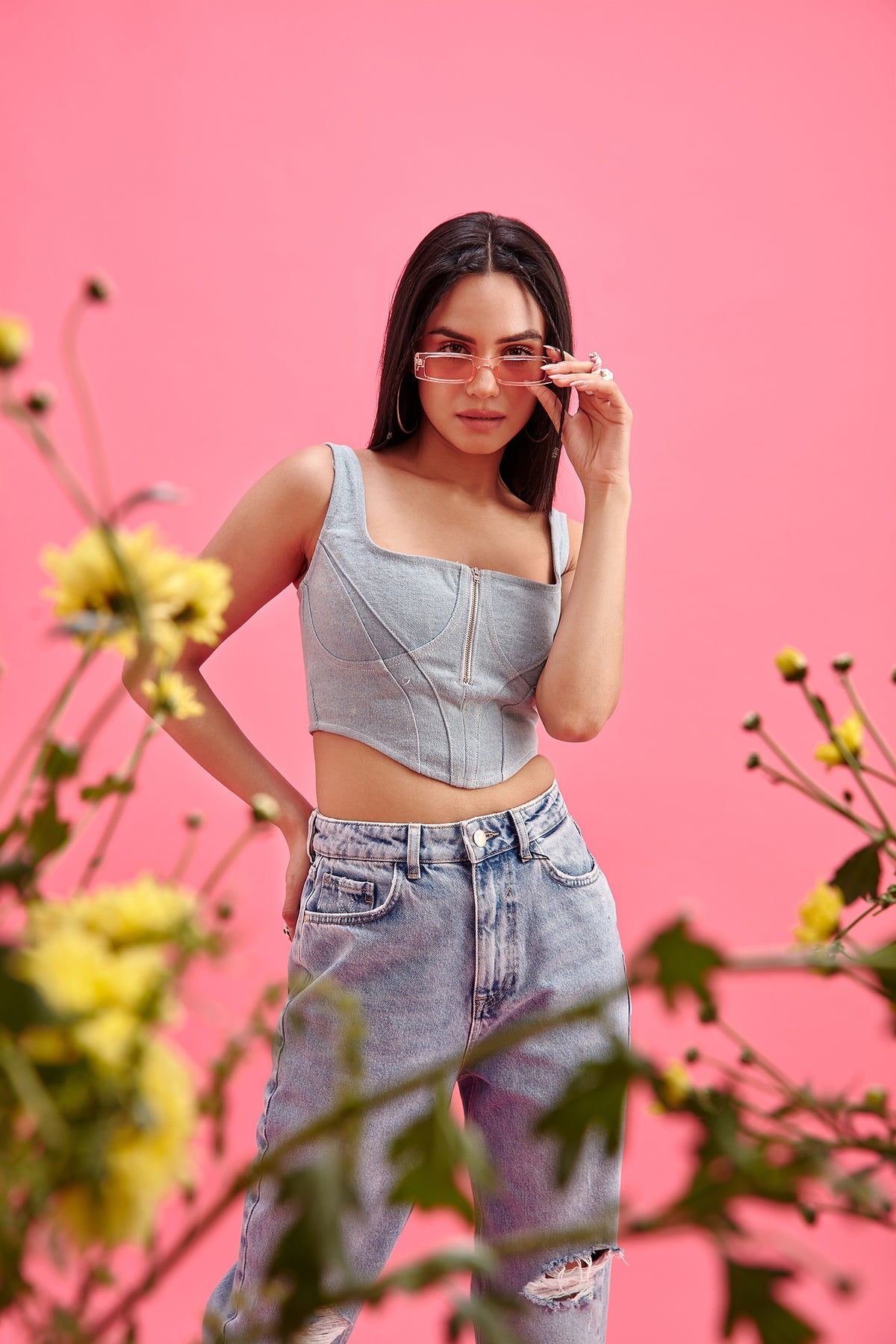 Light-Blue Denim Corset Top
