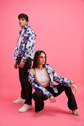 Printed Tie-Dye Effect Twill Overshirt