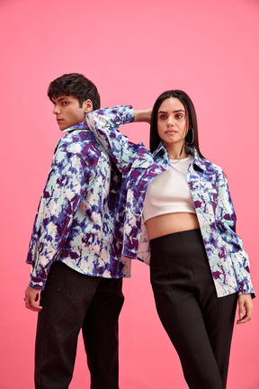 Printed Tie-Dye Effect Twill Overshirt
