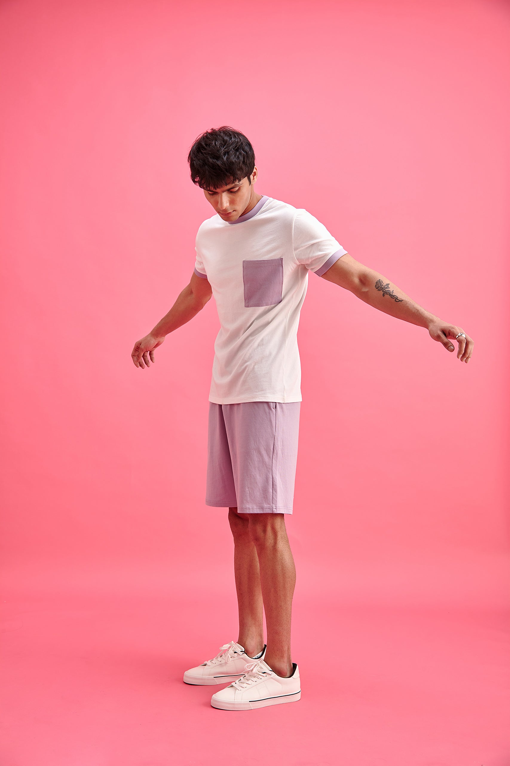 Colour-Block Cotton T-Shirt Lavender
