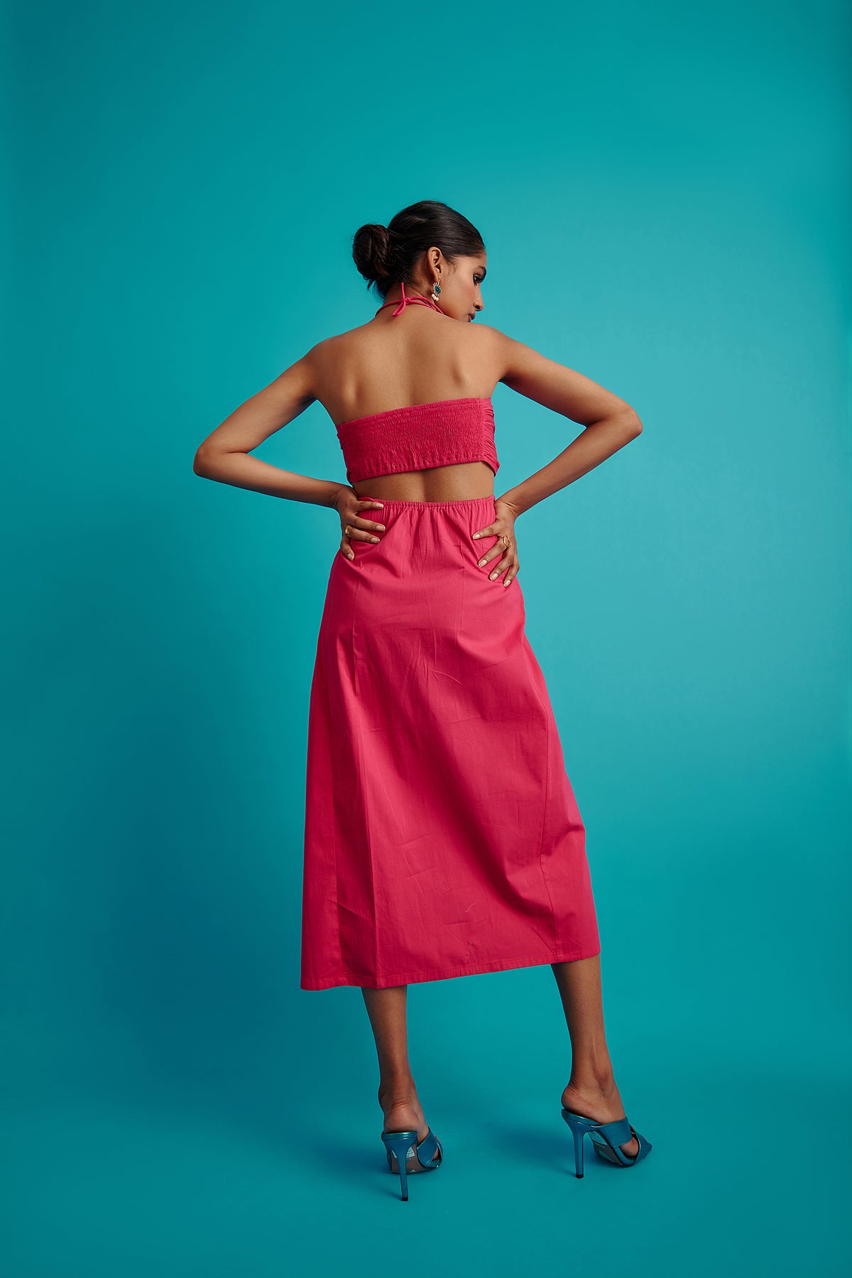 Draped Halter Neck Midi Dress