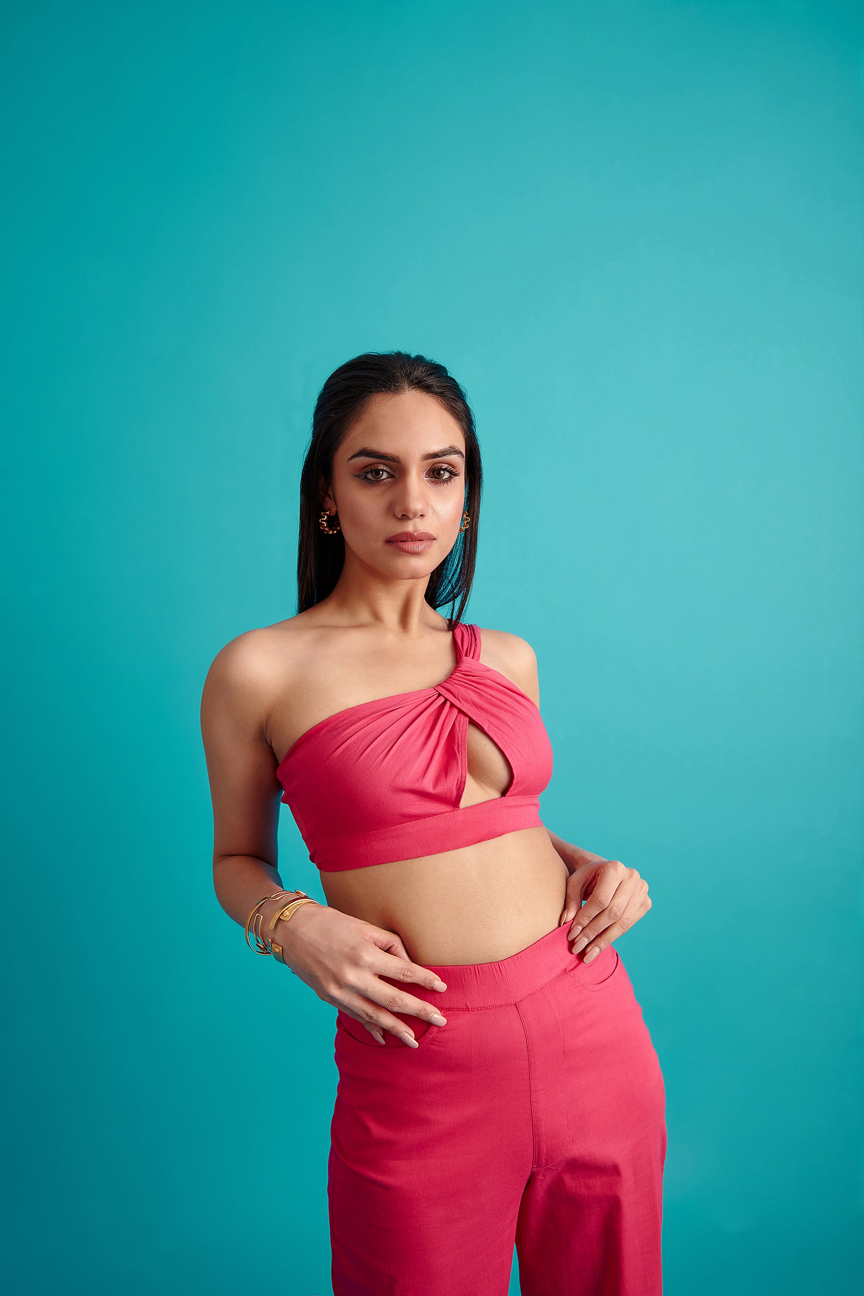 Asymmetrical Crop Top- Pink