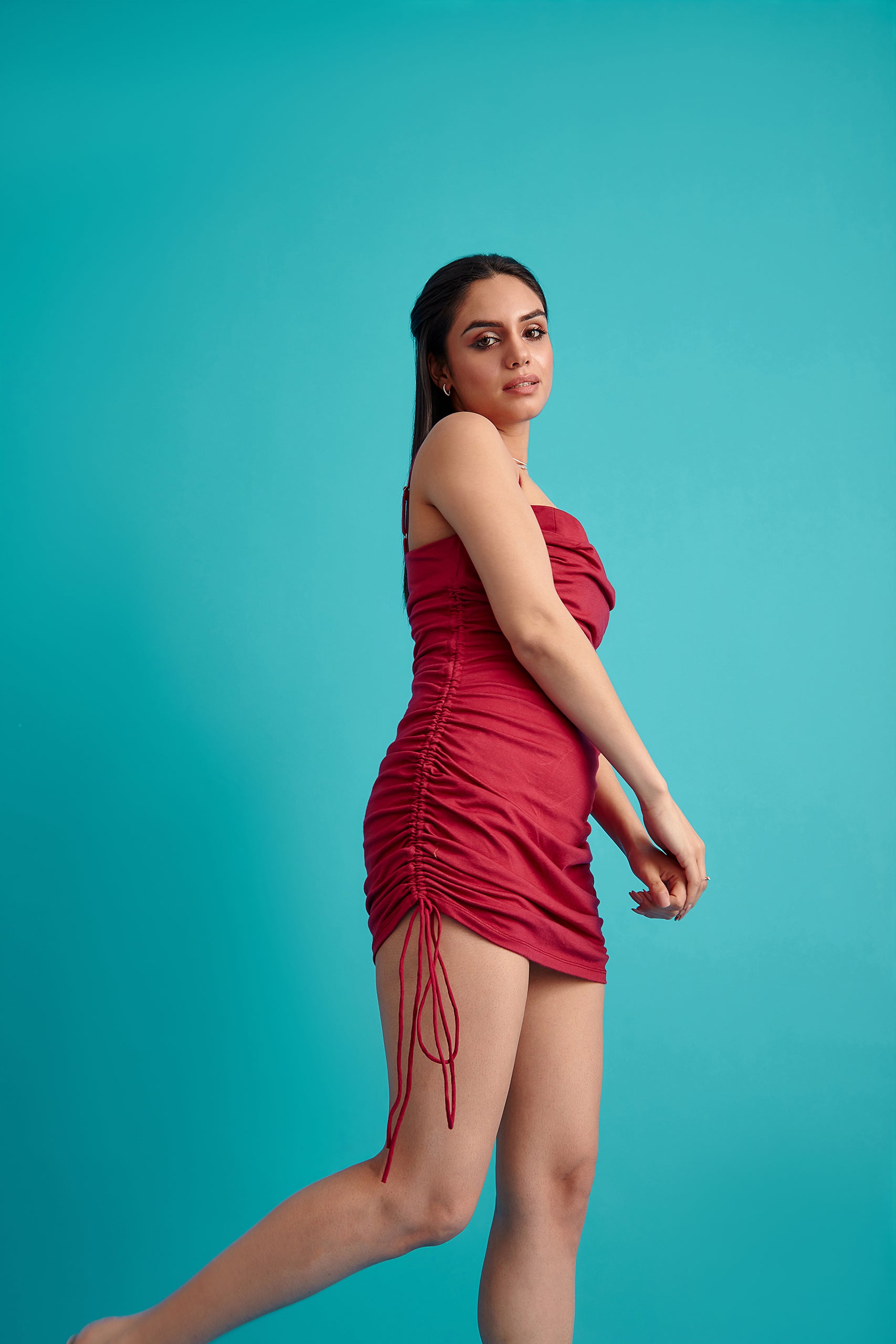Mini Cowl Neck Side Ruched Bodycon Dress