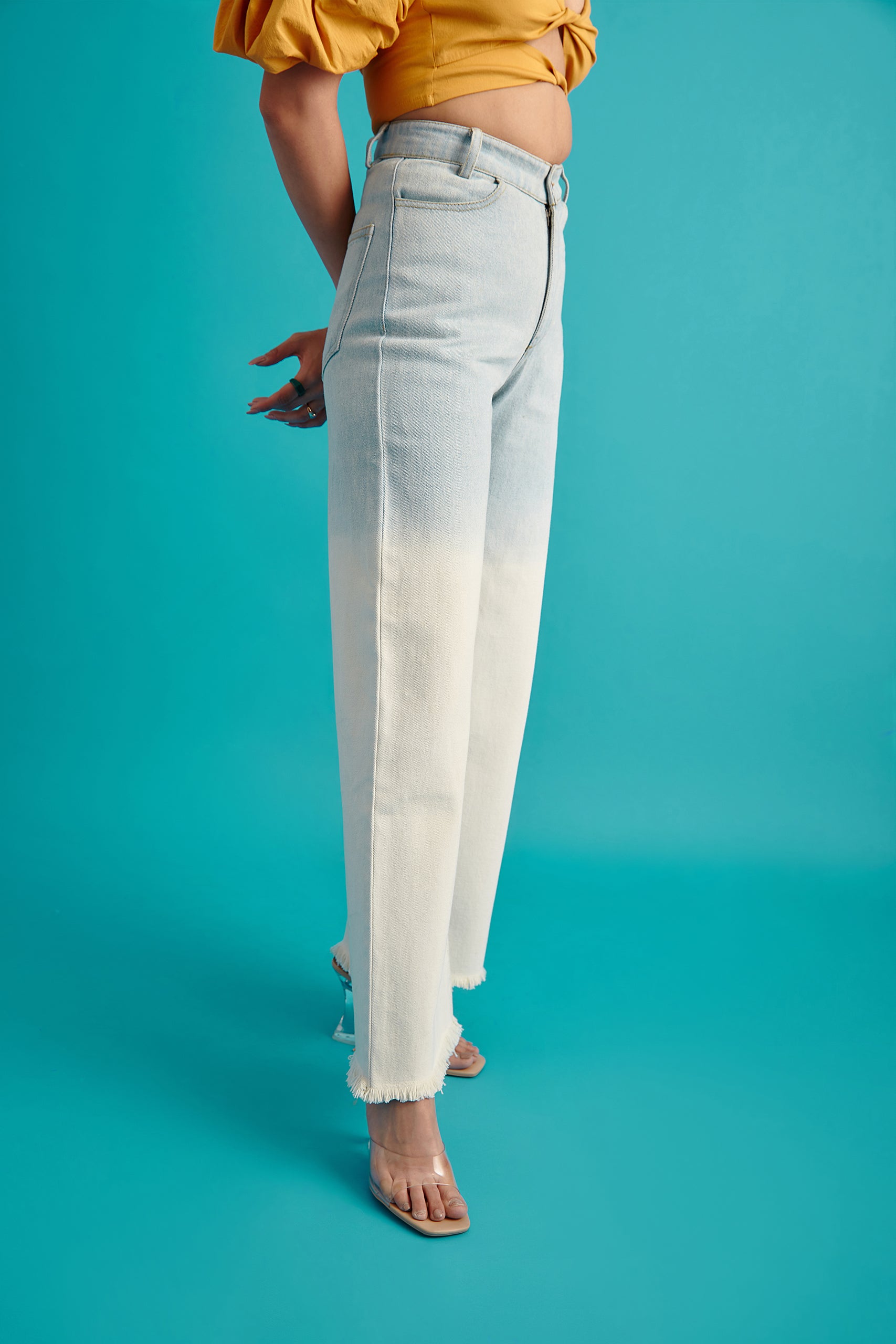 White Ombre Denim Jeans(Single Color)