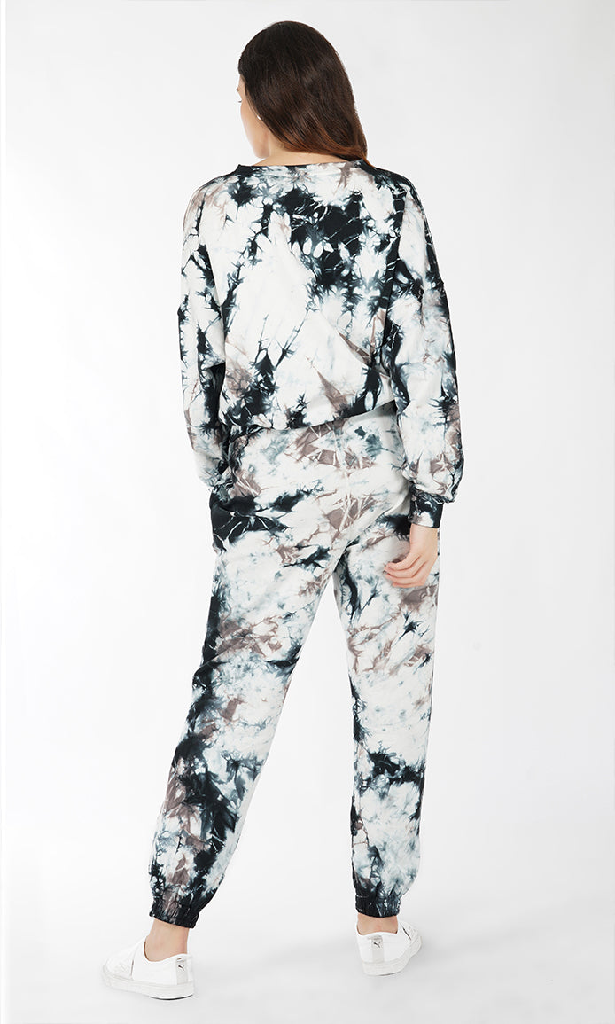 Black-White Tie & Dye Over-sized Sweatshirt