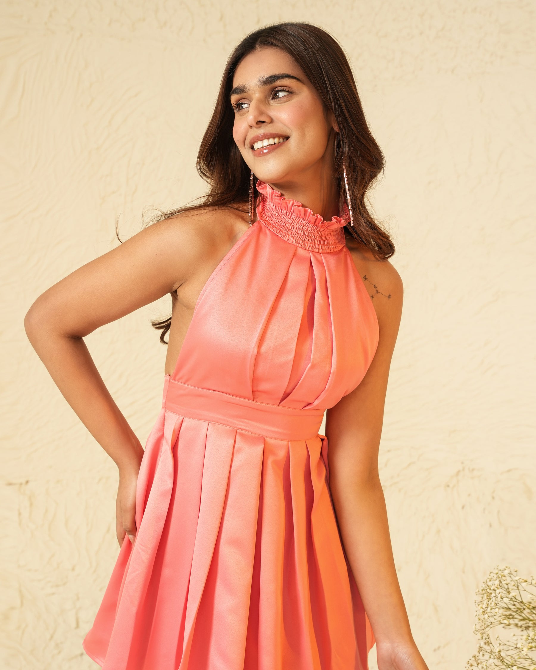 Pink Flared Pleated Dress