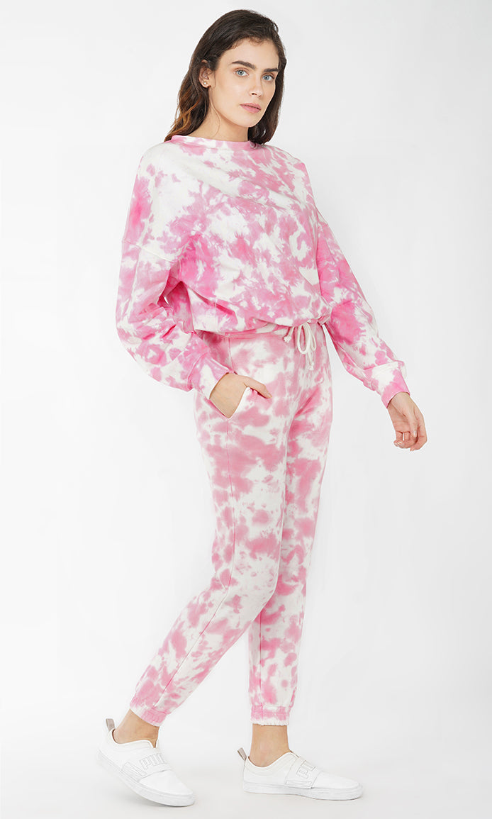 Pink-White Tie & Dye Over-sized Sweatshirt
