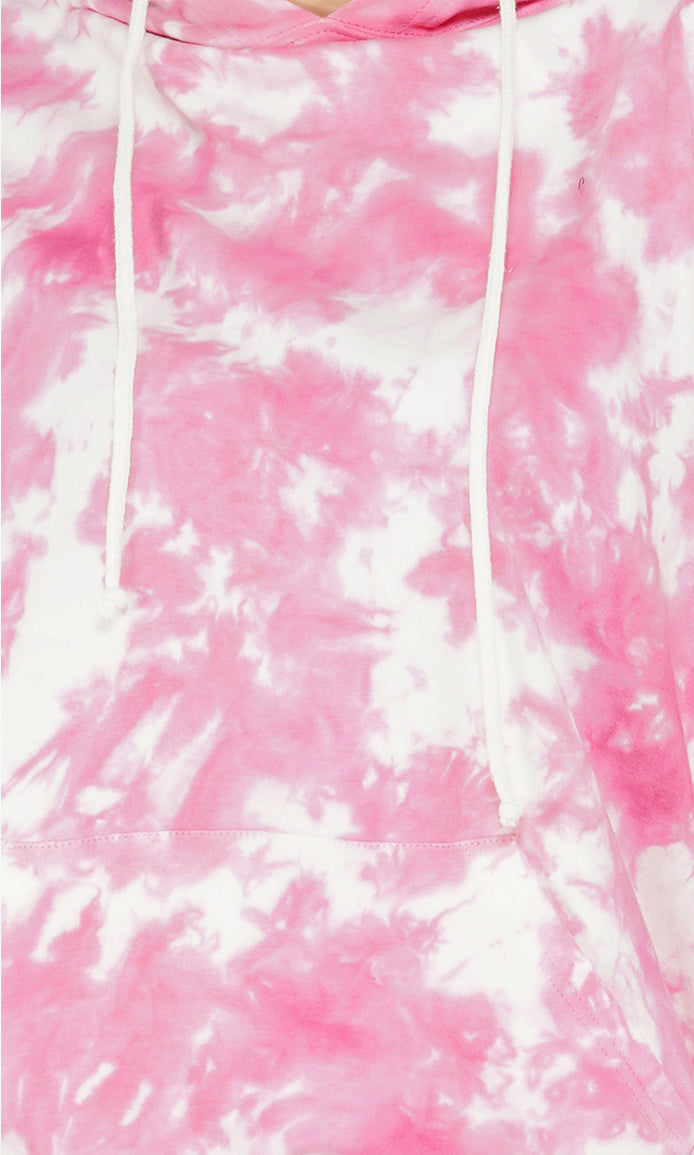 Pink-White Tie & Dye Over-sized Hoodie