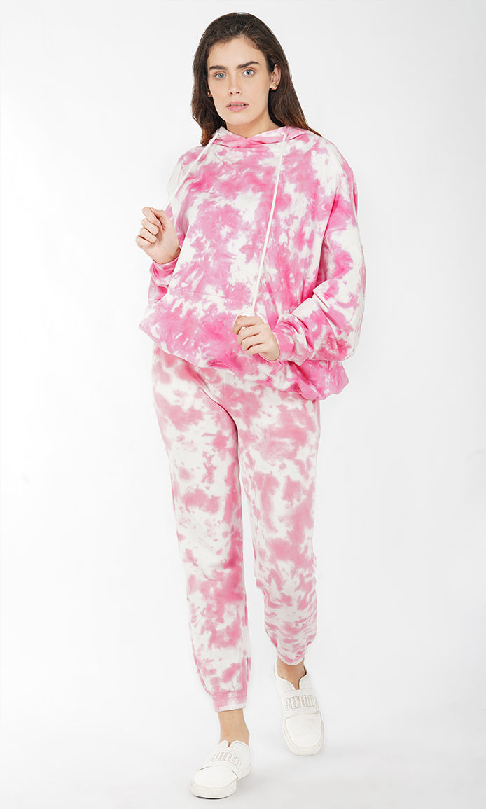 Pink-White Tie & Dye Over-sized Hoodie
