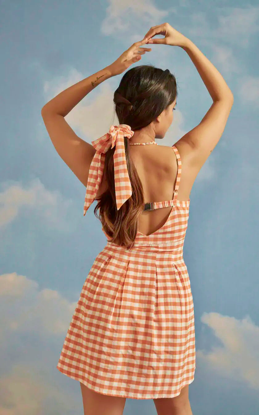 Orange 2024 checkered dress