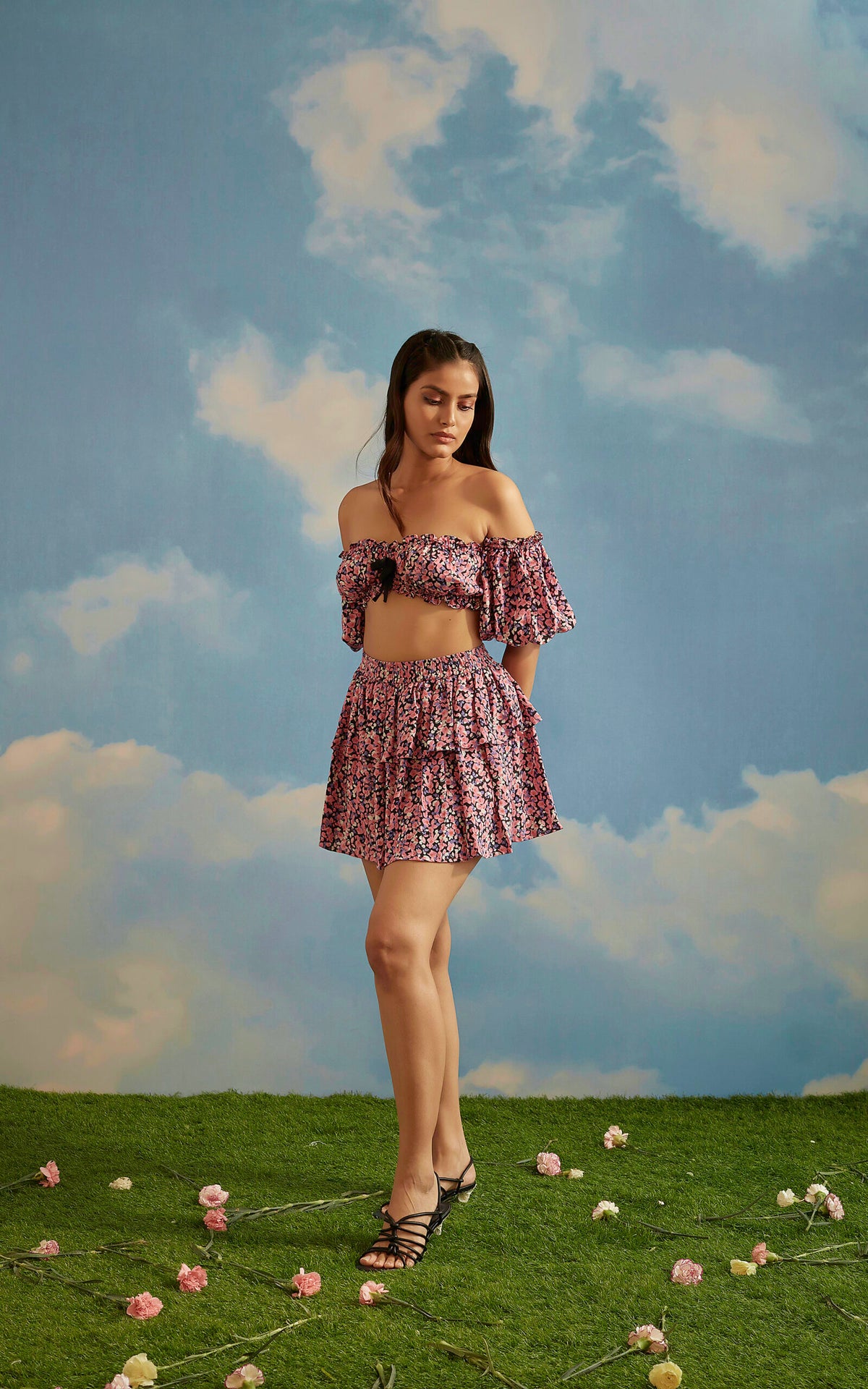 High Waist Ruffle Layered Skirt
