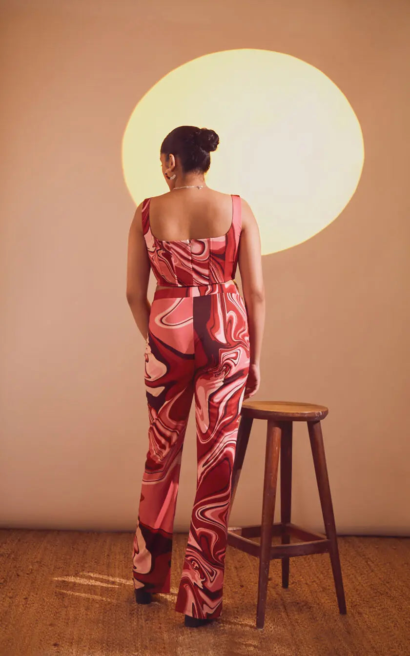 Red Swirl Print Fitted Corset Top