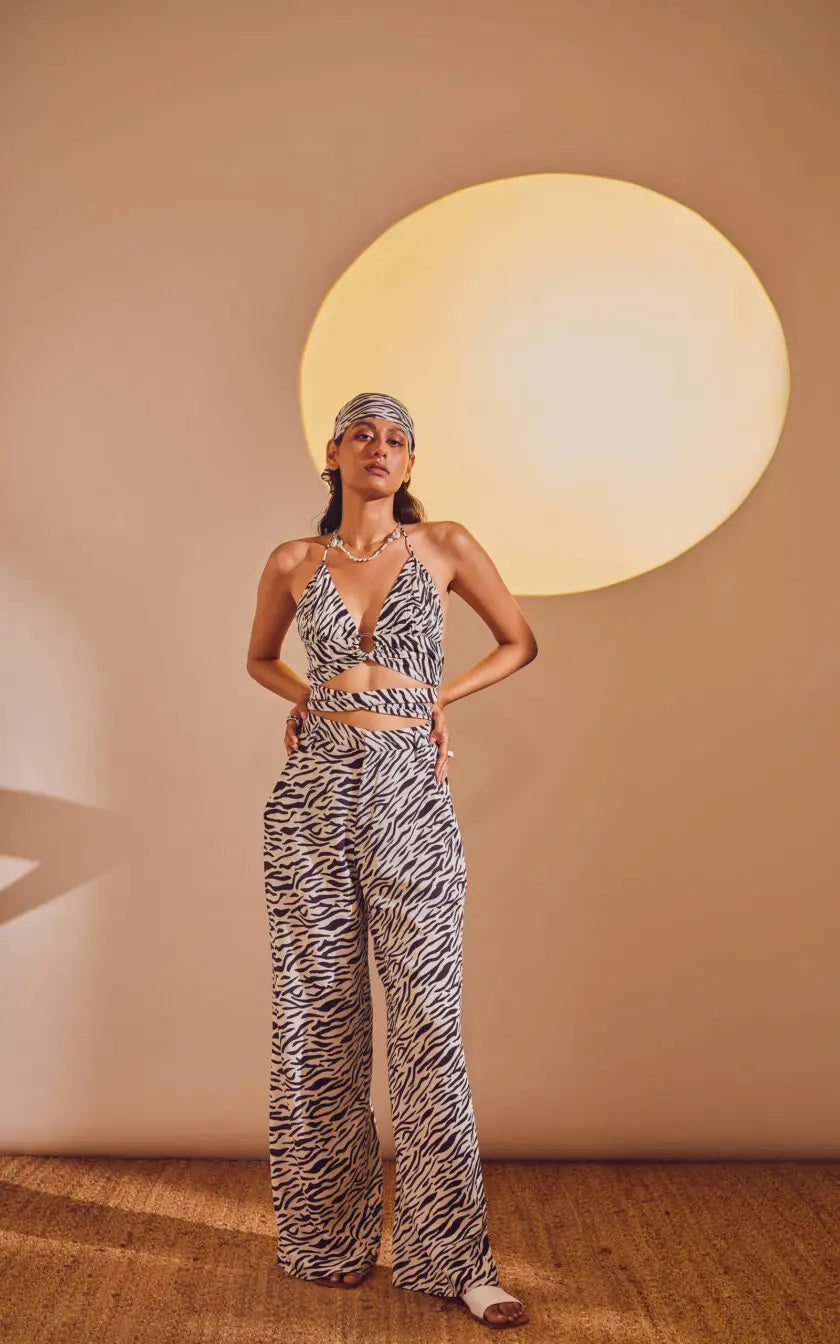 Black Abstract Print O-Ring Bralette Top