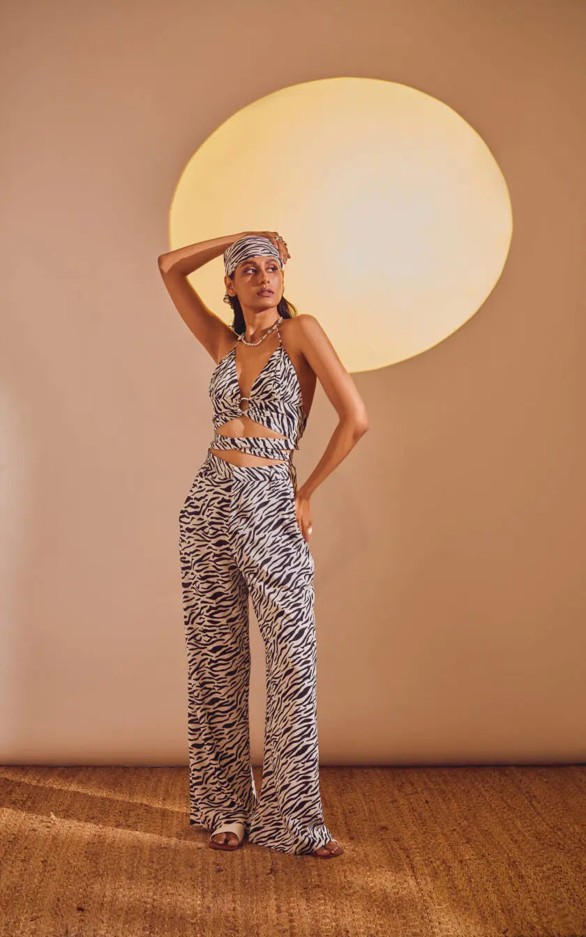 Black Abstract Print O-Ring Bralette Top