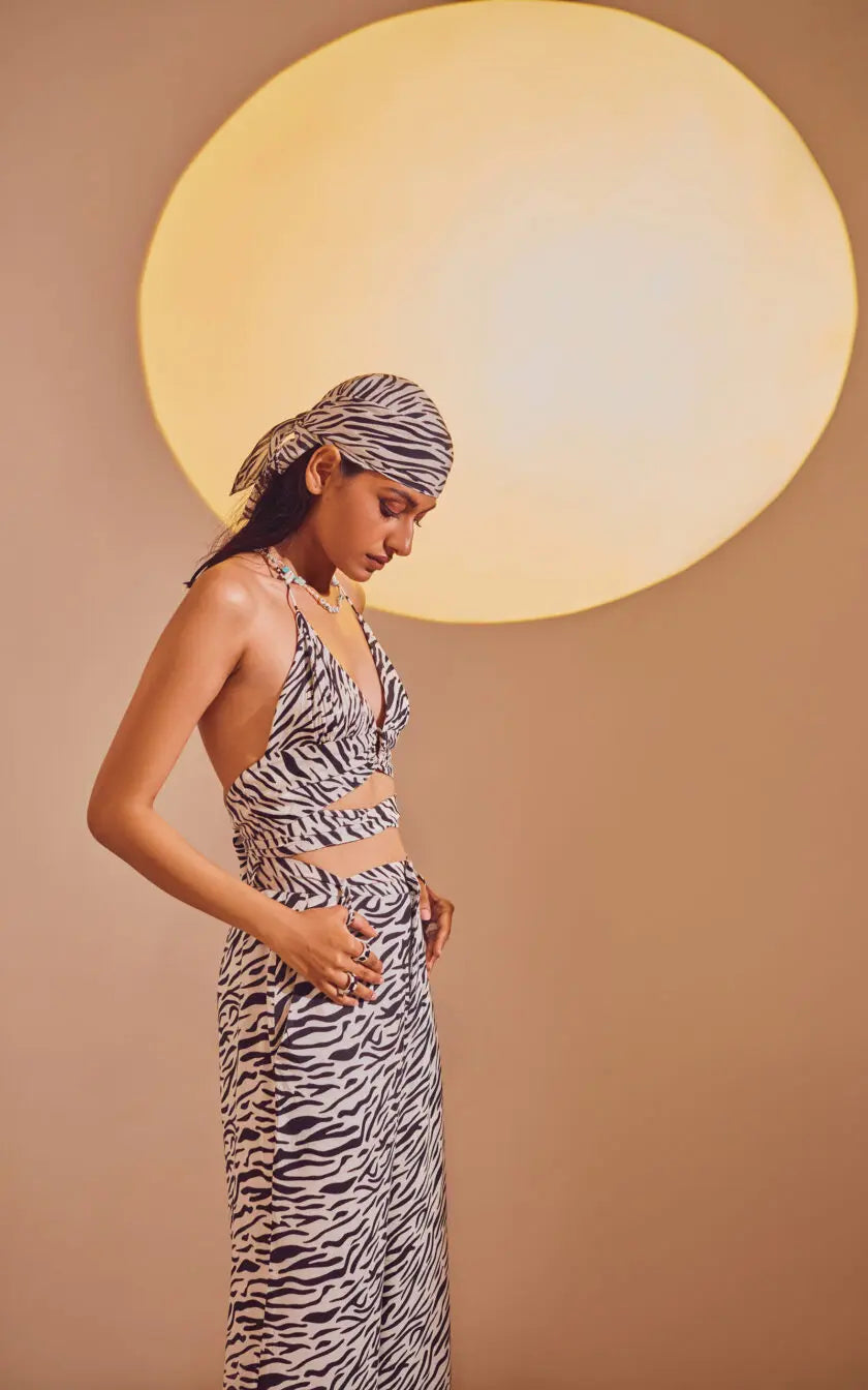 Black Abstract Print O-Ring Bralette Top
