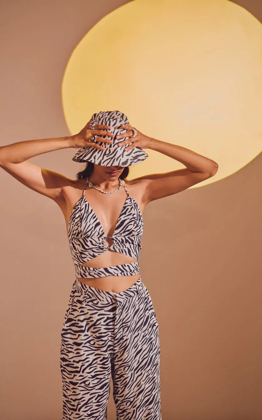 Black Abstract Print O-Ring Bralette Top