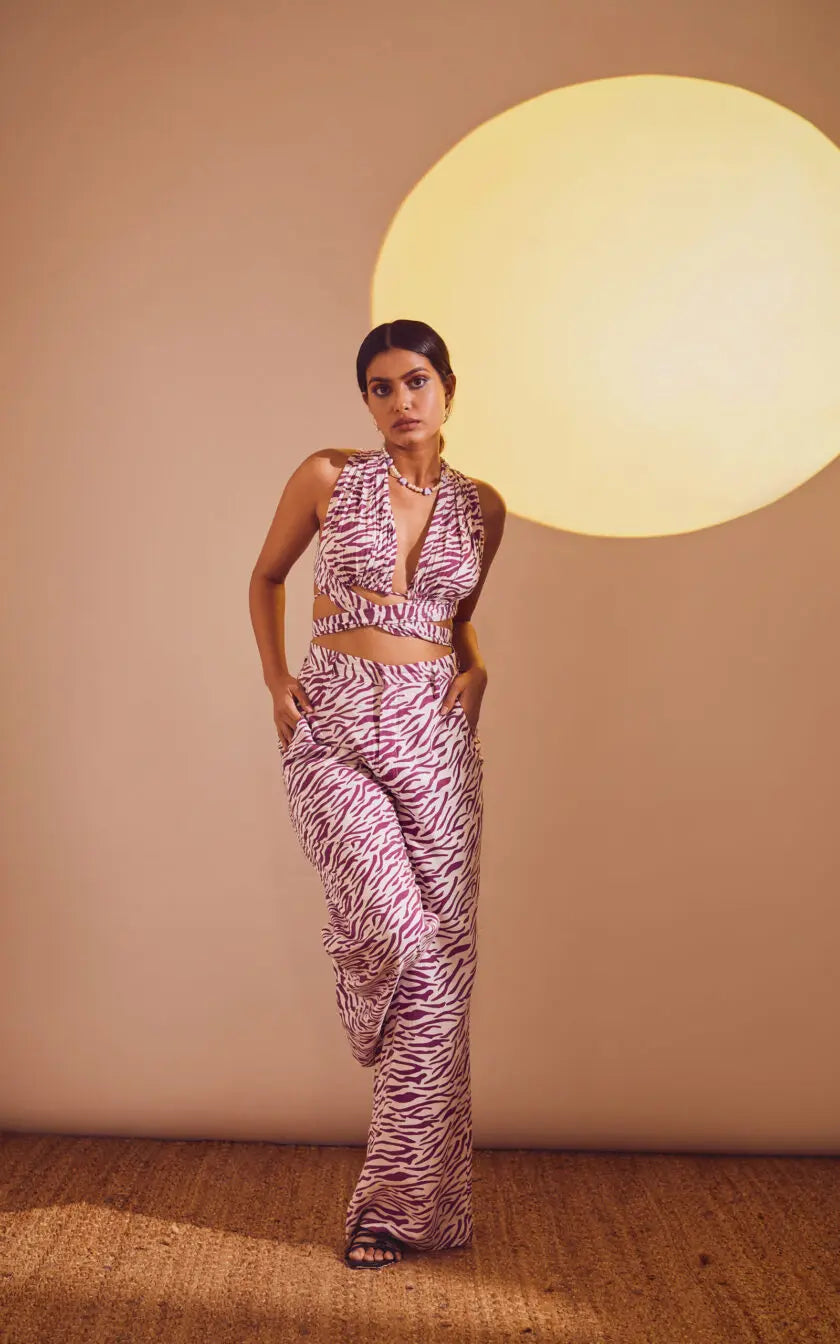 Lavender Abstract Print Wrap Up Bralette Top